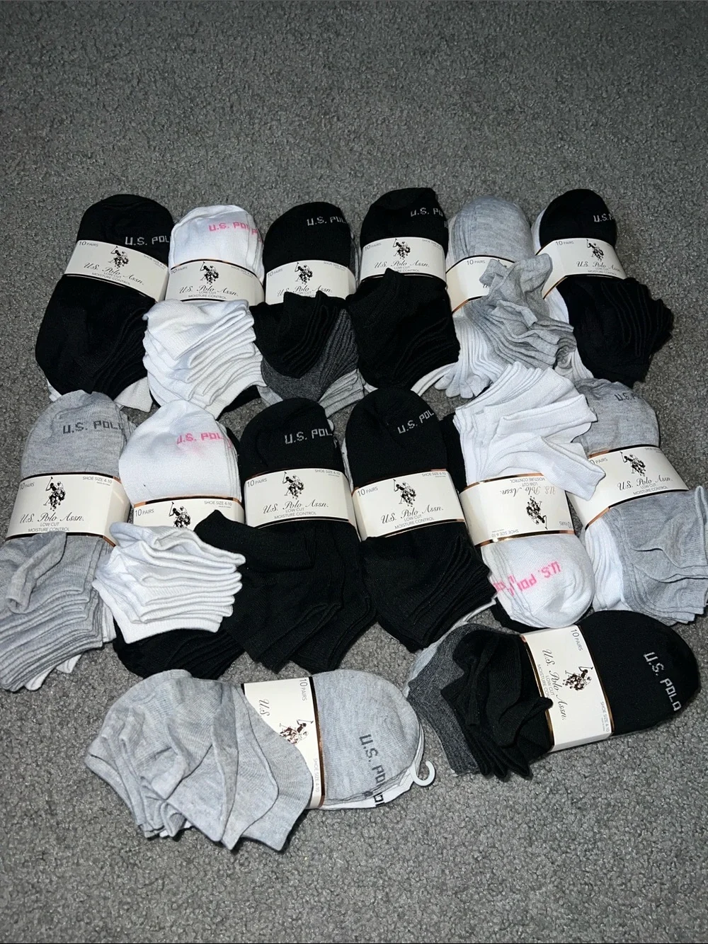 U.S. Polo Assn. Women’s  Socks  - Black, White & Gray Ankle Socks Lot of 14